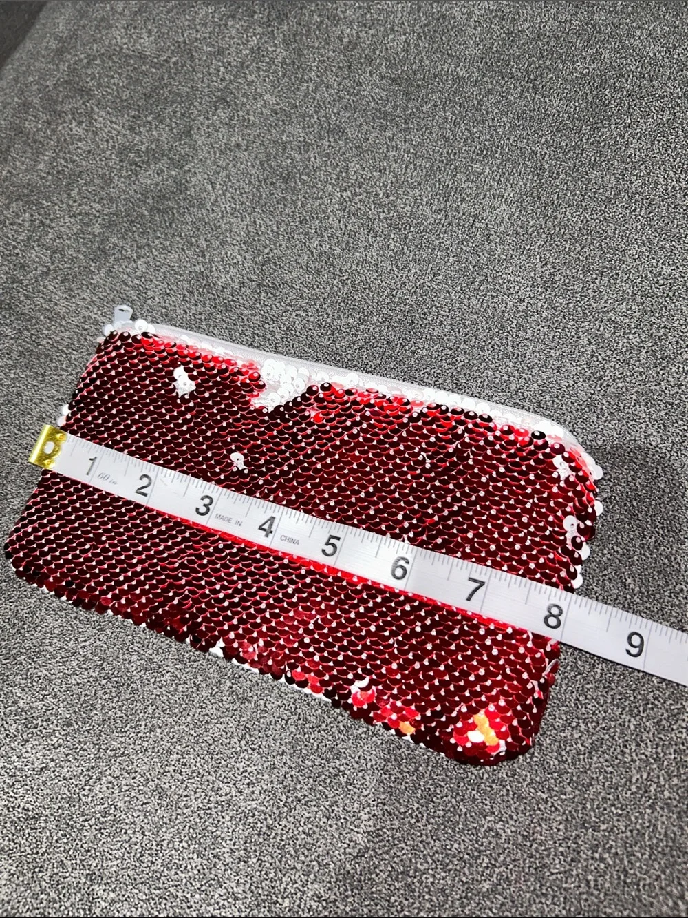 “Canes Chicken” Red and White Sequin Zip Pouch